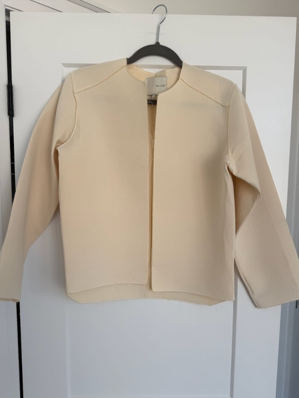Oak + Fort Neoprene Collarless Open Front Jacket